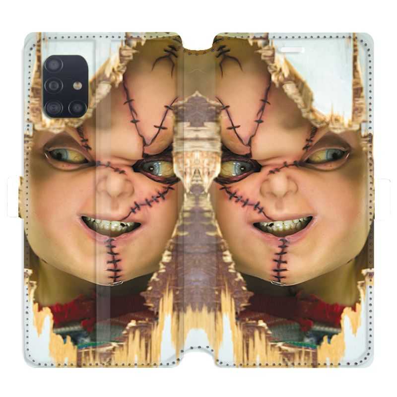 Housse cuir portefeuille pour Samsung Galaxy A51 Chucky Blanc