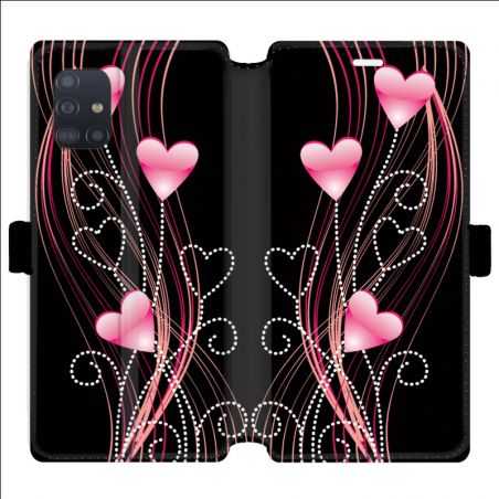Housse cuir portefeuille pour Samsung Galaxy A51 Coeur rose Montant