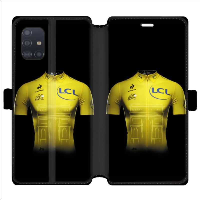 Housse cuir portefeuille pour Samsung Galaxy A51 Cyclisme Maillot jaune