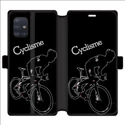 Housse cuir portefeuille pour Samsung Galaxy A51 Cyclisme Ombre blanche