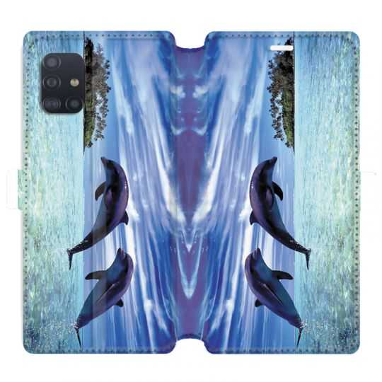 Housse cuir portefeuille pour Samsung Galaxy A51 Dauphin ile