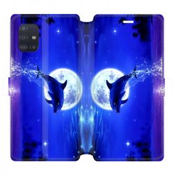 Housse cuir portefeuille pour Samsung Galaxy A51 Dauphin lune