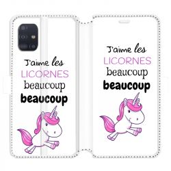 Housse cuir portefeuille pour Samsung Galaxy A51 Decale licornes