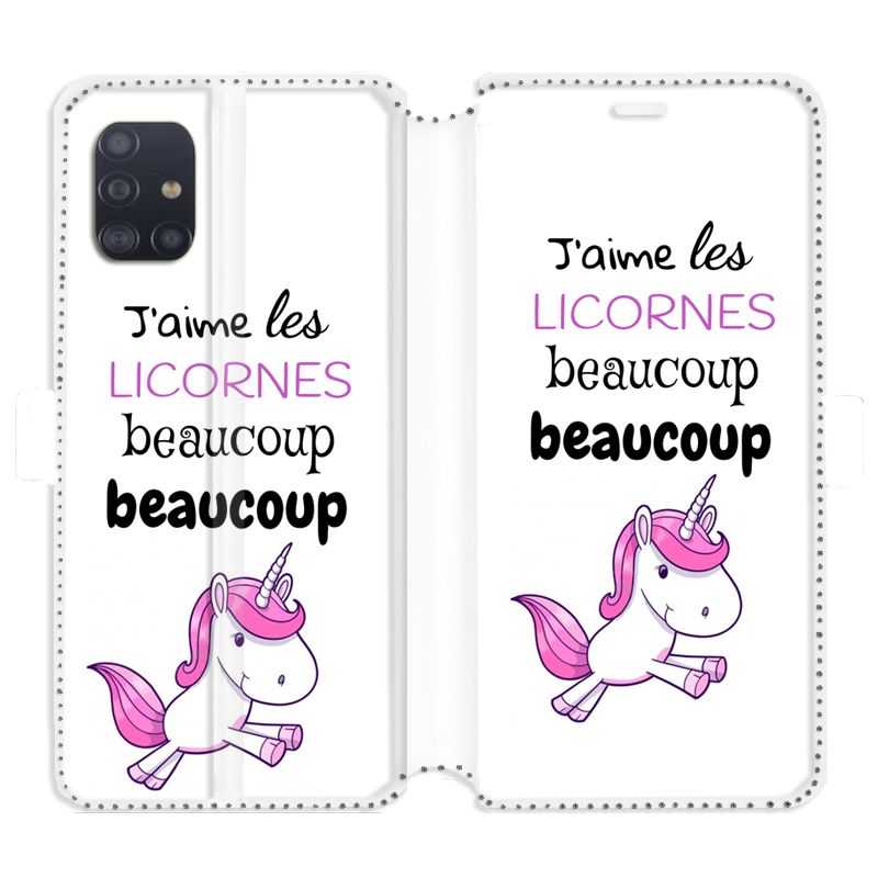 Housse cuir portefeuille pour Samsung Galaxy A51 Decale licornes