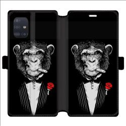 Housse cuir portefeuille pour Samsung Galaxy A51 Decale Singe Mafia