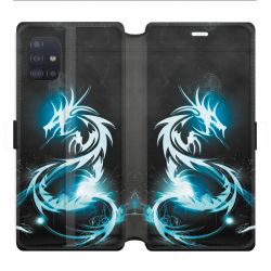 Housse cuir portefeuille pour Samsung Galaxy A51 Dragon Bleu