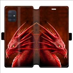 Housse cuir portefeuille pour Samsung Galaxy A51 Dragon Rouge