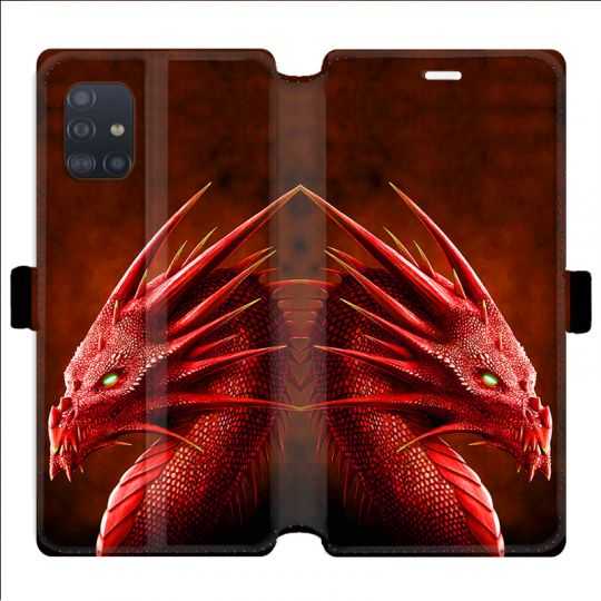 Housse cuir portefeuille pour Samsung Galaxy A51 Dragon Rouge