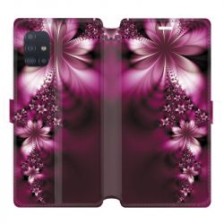 Housse cuir portefeuille pour Samsung Galaxy A51 fleur violette montante