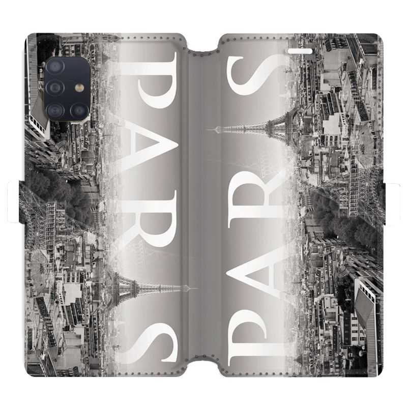 Housse cuir portefeuille pour Samsung Galaxy A51 France Paris Vintage