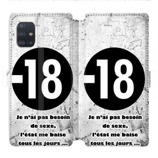 Housse cuir portefeuille pour Samsung Galaxy A51 Humour 18 ans
