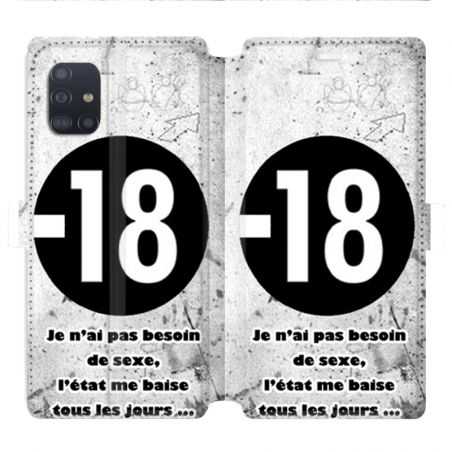 Housse cuir portefeuille pour Samsung Galaxy A51 Humour 18 ans