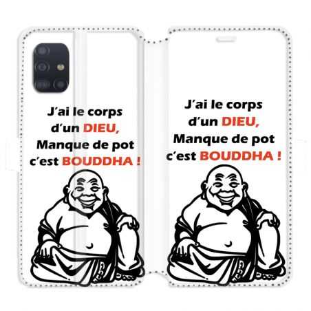 Housse cuir portefeuille pour Samsung Galaxy A51 Humour Bouddha