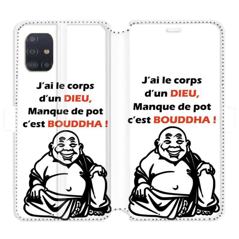 Housse cuir portefeuille pour Samsung Galaxy A51 Humour Bouddha