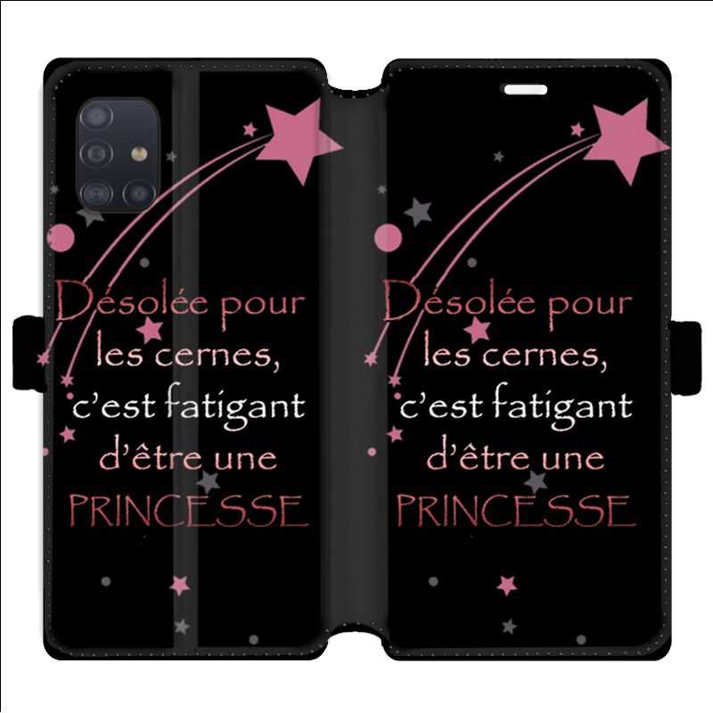 Housse cuir portefeuille pour Samsung Galaxy A51 Humour princesse