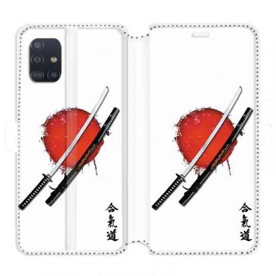 Housse cuir portefeuille pour Samsung Galaxy A51 Japon épée