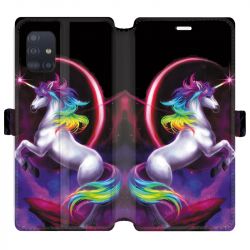 Housse cuir portefeuille pour Samsung Galaxy A51 Licorne Arc en ciel