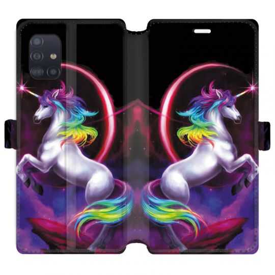 Housse cuir portefeuille pour Samsung Galaxy A51 Licorne Arc en ciel