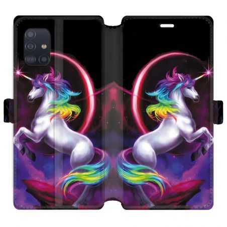 Housse cuir portefeuille pour Samsung Galaxy A51 Licorne Arc en ciel