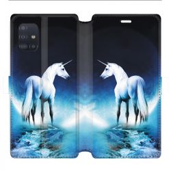 Housse cuir portefeuille pour Samsung Galaxy A51 Licorne Lune