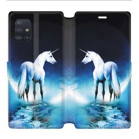 Housse cuir portefeuille pour Samsung Galaxy A51 Licorne Lune