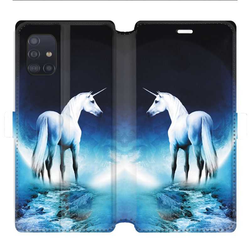 Housse cuir portefeuille pour Samsung Galaxy A51 Licorne Lune