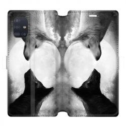Housse cuir portefeuille pour Samsung Galaxy A51 Loup Duo
