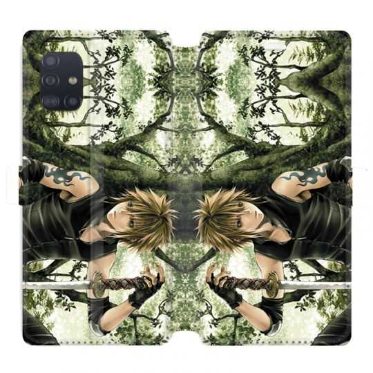 Housse cuir portefeuille pour Samsung Galaxy A51 Manga bois
