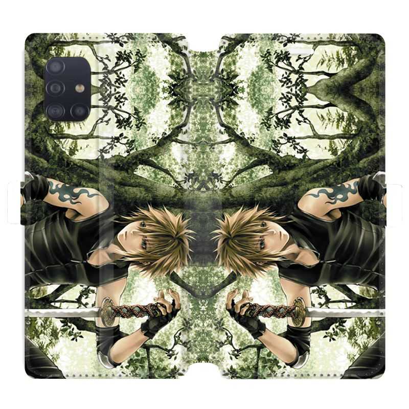 Housse cuir portefeuille pour Samsung Galaxy A51 Manga bois
