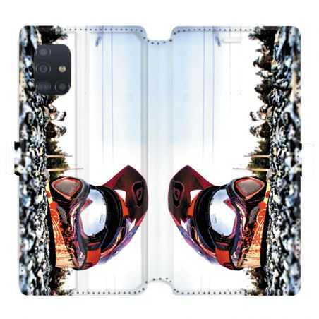 Housse cuir portefeuille pour Samsung Galaxy A51 Moto Casque Cross