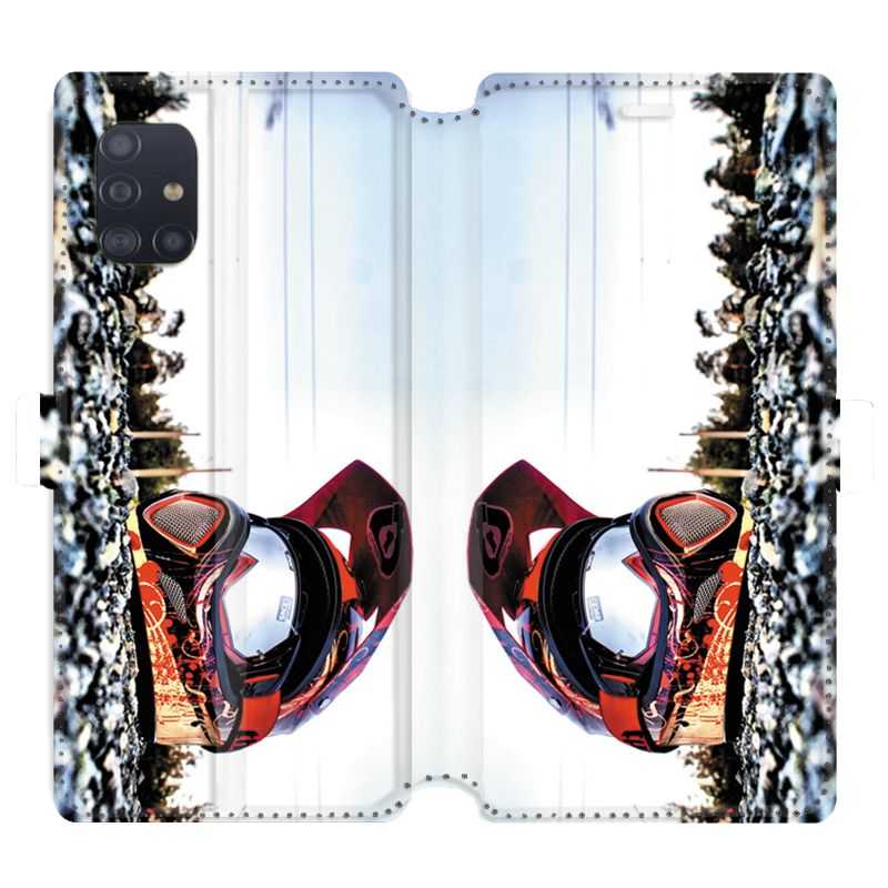 Housse cuir portefeuille pour Samsung Galaxy A51 Moto Casque Cross