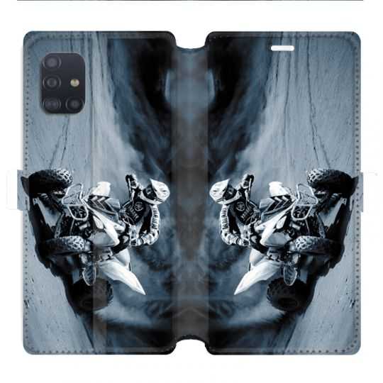 Housse cuir portefeuille pour Samsung Galaxy A51 Moto Quad