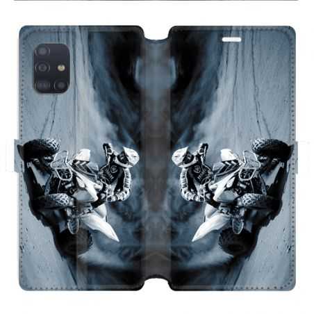 Housse cuir portefeuille pour Samsung Galaxy A51 Moto Quad