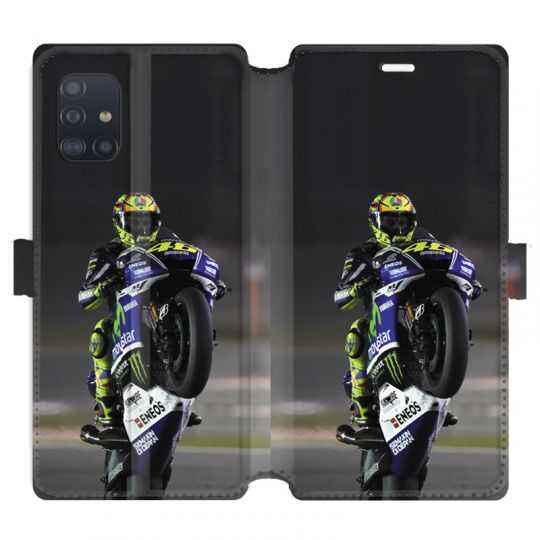Housse cuir portefeuille pour Samsung Galaxy A51 Moto Wheeling