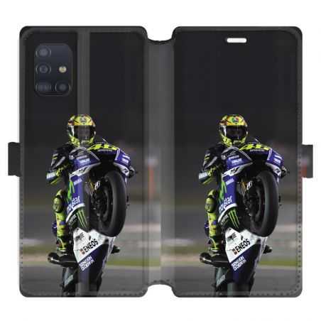 Housse cuir portefeuille pour Samsung Galaxy A51 Moto Wheeling