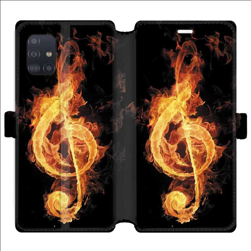 Housse cuir portefeuille pour Samsung Galaxy A51 Musique clé sol feu N