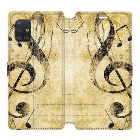 Housse cuir portefeuille pour Samsung Galaxy A51 Musique clé sol vintage