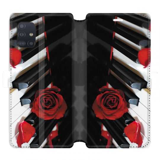 Housse cuir portefeuille pour Samsung Galaxy A51 Musique Rose Piano
