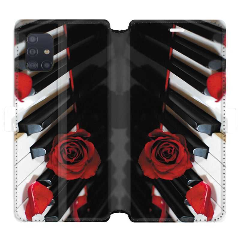 Housse cuir portefeuille pour Samsung Galaxy A51 Musique Rose Piano