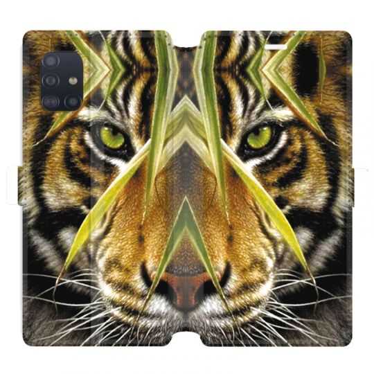Housse cuir portefeuille pour Samsung Galaxy A51 Oeil tigre