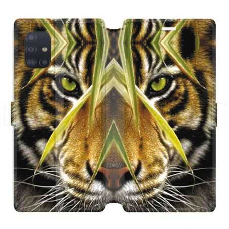 Housse cuir portefeuille pour Samsung Galaxy A51 Oeil tigre