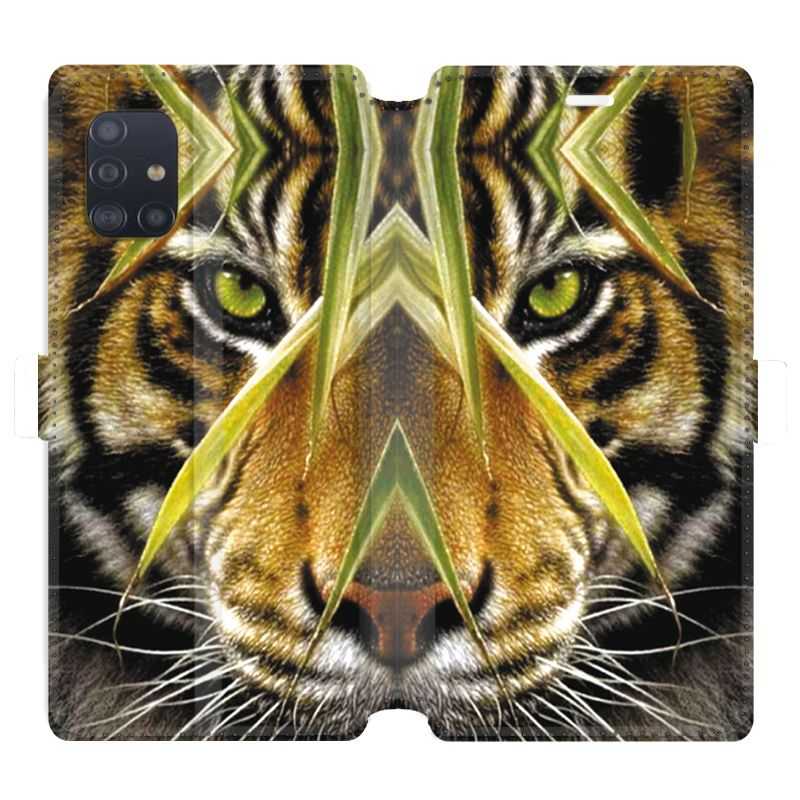 Housse cuir portefeuille pour Samsung Galaxy A51 Oeil tigre