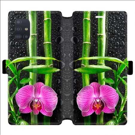 Housse cuir portefeuille pour Samsung Galaxy A51 orchidee bambou