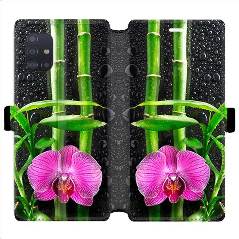 Housse cuir portefeuille pour Samsung Galaxy A51 orchidee bambou
