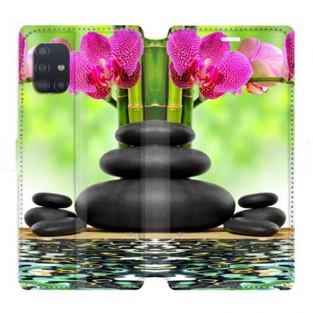 Housse cuir portefeuille pour Samsung Galaxy A51 orchidee eau