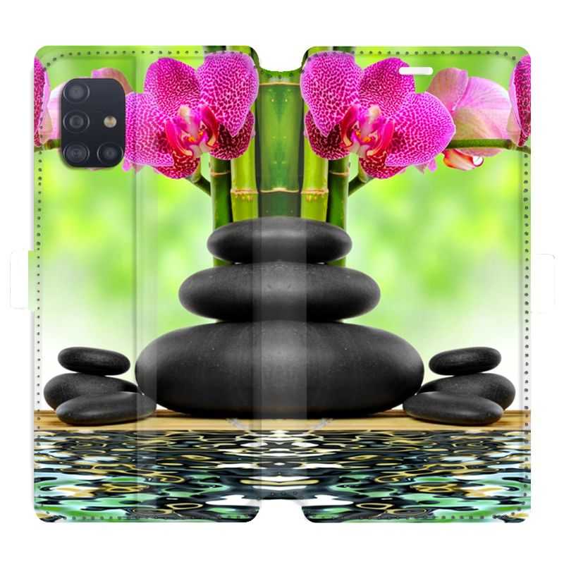 Housse cuir portefeuille pour Samsung Galaxy A51 orchidee eau