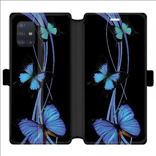 Housse cuir portefeuille pour Samsung Galaxy A51 papillons bleu
