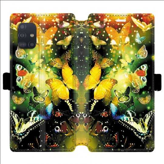 Housse cuir portefeuille pour Samsung Galaxy A51 papillons papillon jaune