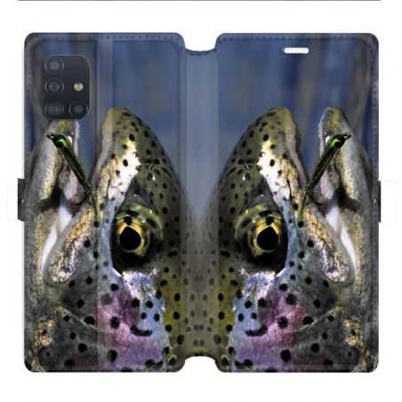 Housse cuir portefeuille pour Samsung Galaxy A51 peche truite