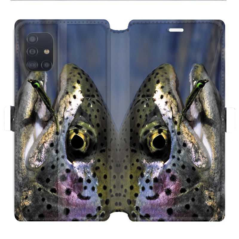 Housse cuir portefeuille pour Samsung Galaxy A51 peche truite